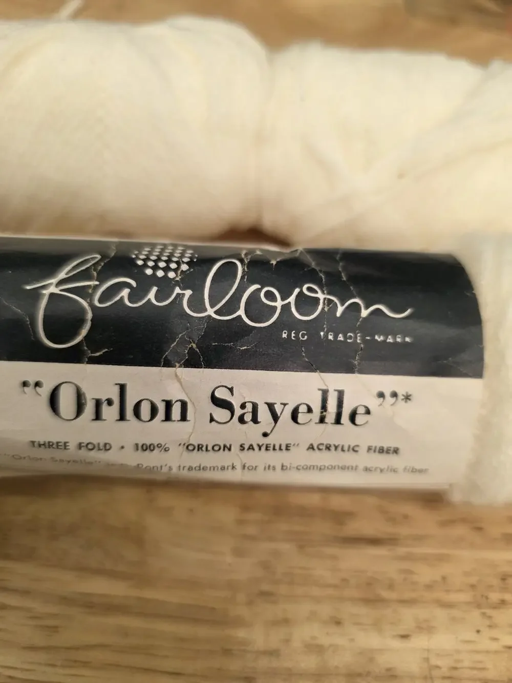 Vintage Fairloom Orlon Sayelle Ivory Acrylic Yarn Skeins Lot of 2